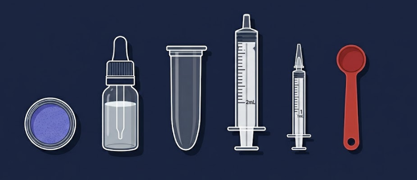 Flat-lay of Salifert Calcium test kit components arranged on a dark surface